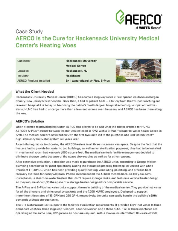 Healthcare - WaterWizard-HackensackUniMedCenter