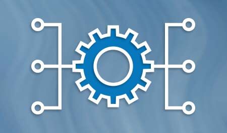 Three dots with lines that lead to a gear in the middle with three lines that lead to three dots